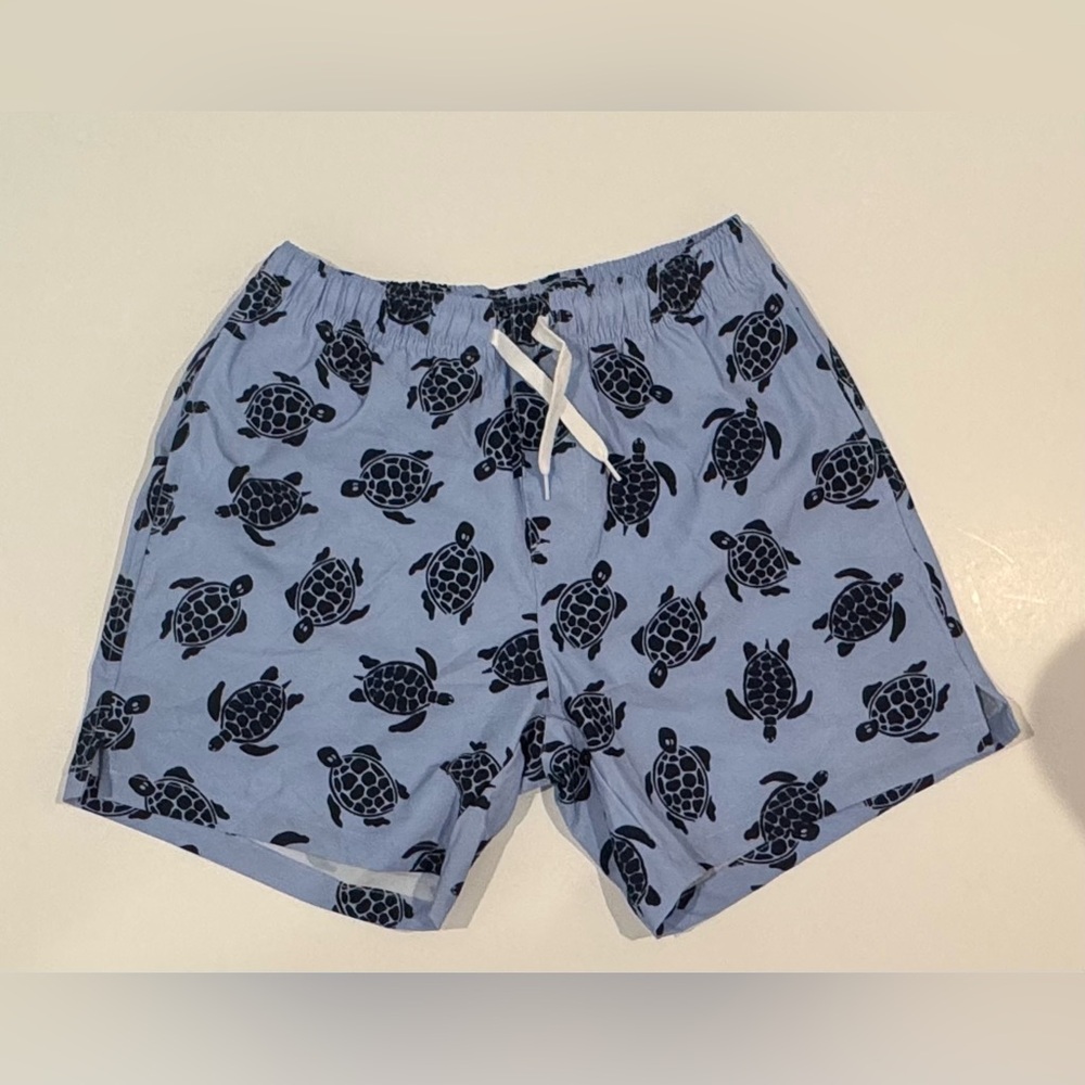 Blue Turtle Print Swim Shorts 5.5”
